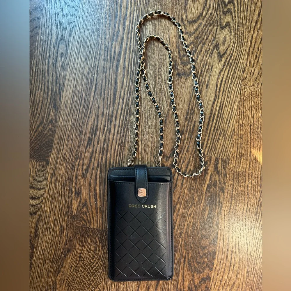 Coco Crush Black CC Quilted Phone Case with Crossbody Strap